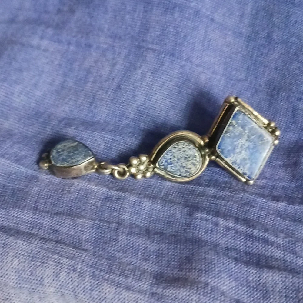 Lapiz and Silver Signed VTG Earrings.
